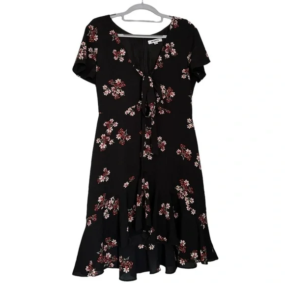 BB Dakota Floral V-Neck Ruffle Flare Swing Mini Dress Size 6 Women’s Fall Dress - Picture 2 of 16